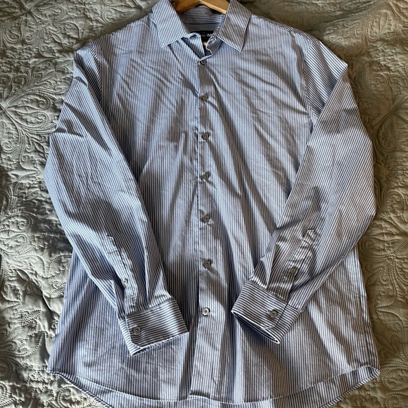 Express 1MX Men's Blue Striped Shirt Size Large - Picture 1 of 5